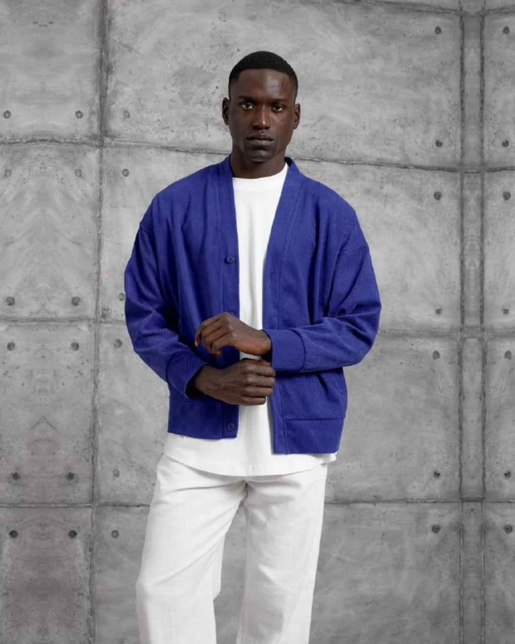 Woven Knit Cardigan in Royal Blue by Withinblack - view 4