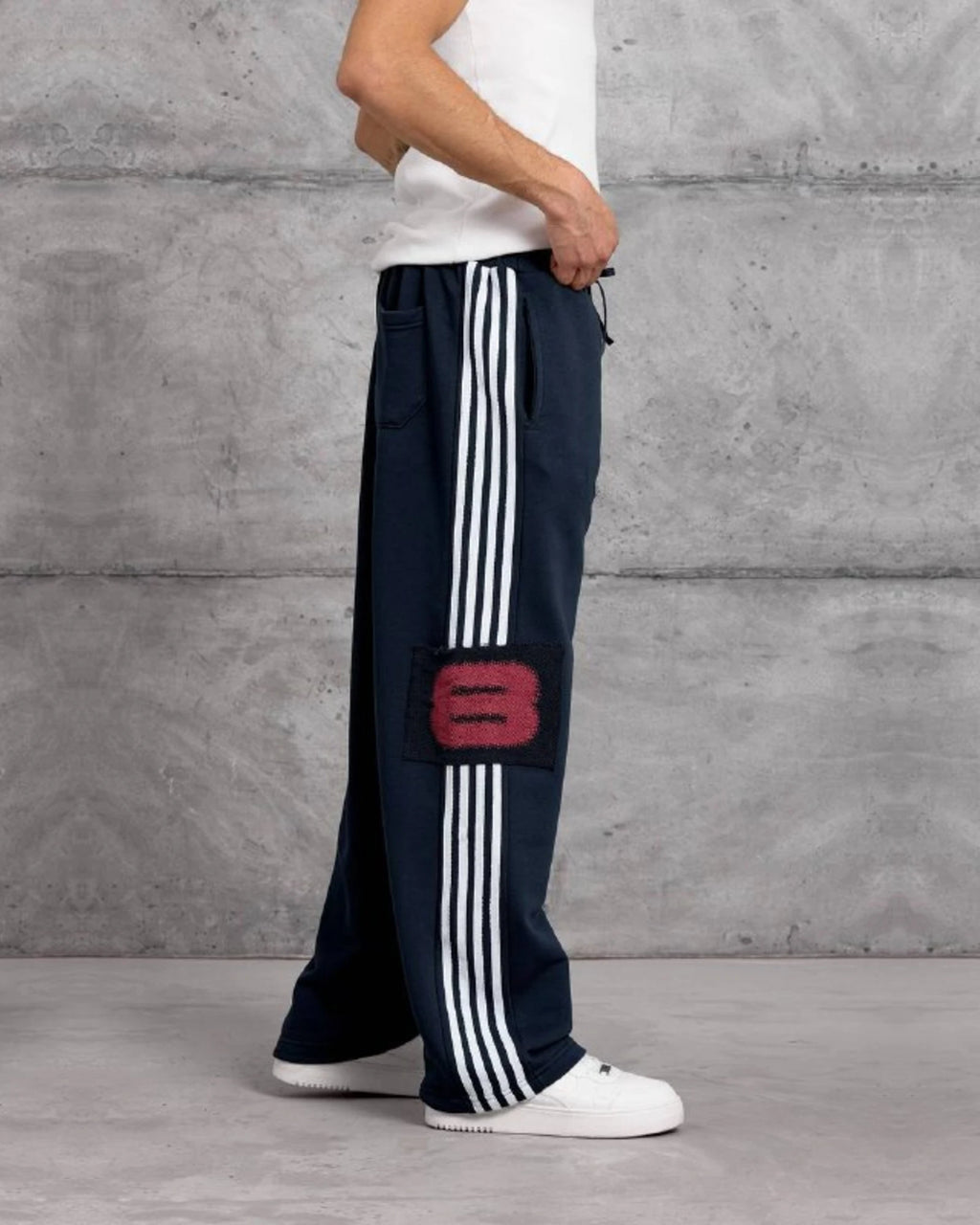 Side Stripe Patch Cotton Sweatpants in Navy by Withinblack