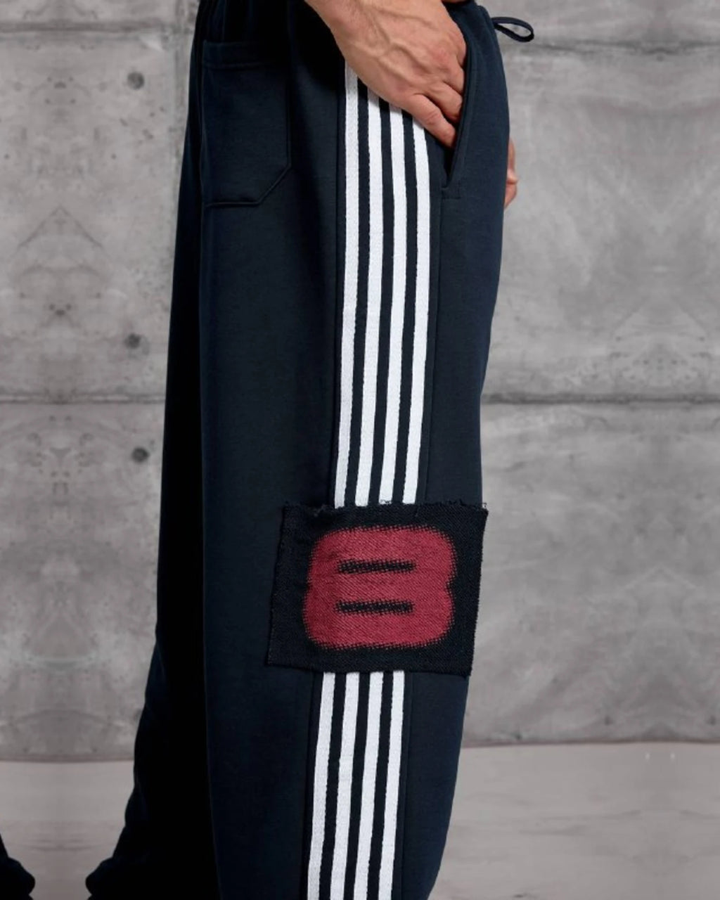 Side Stripe Patch Cotton Sweatpants in Navy by Withinblack - view 2