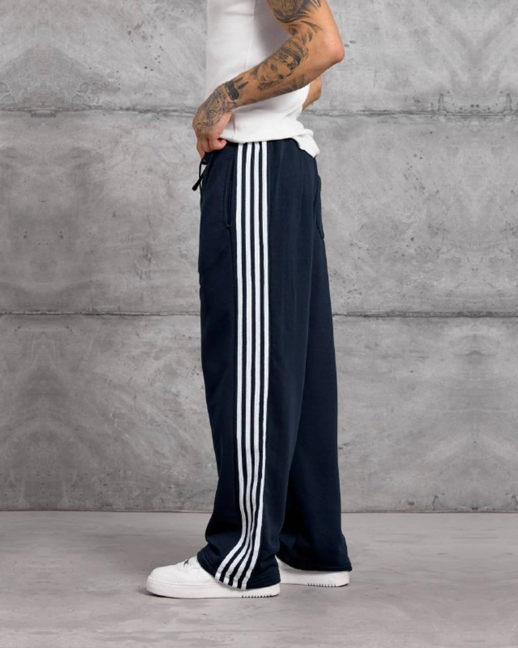 Side Stripe Patch Cotton Sweatpants in Navy by Withinblack - view 3