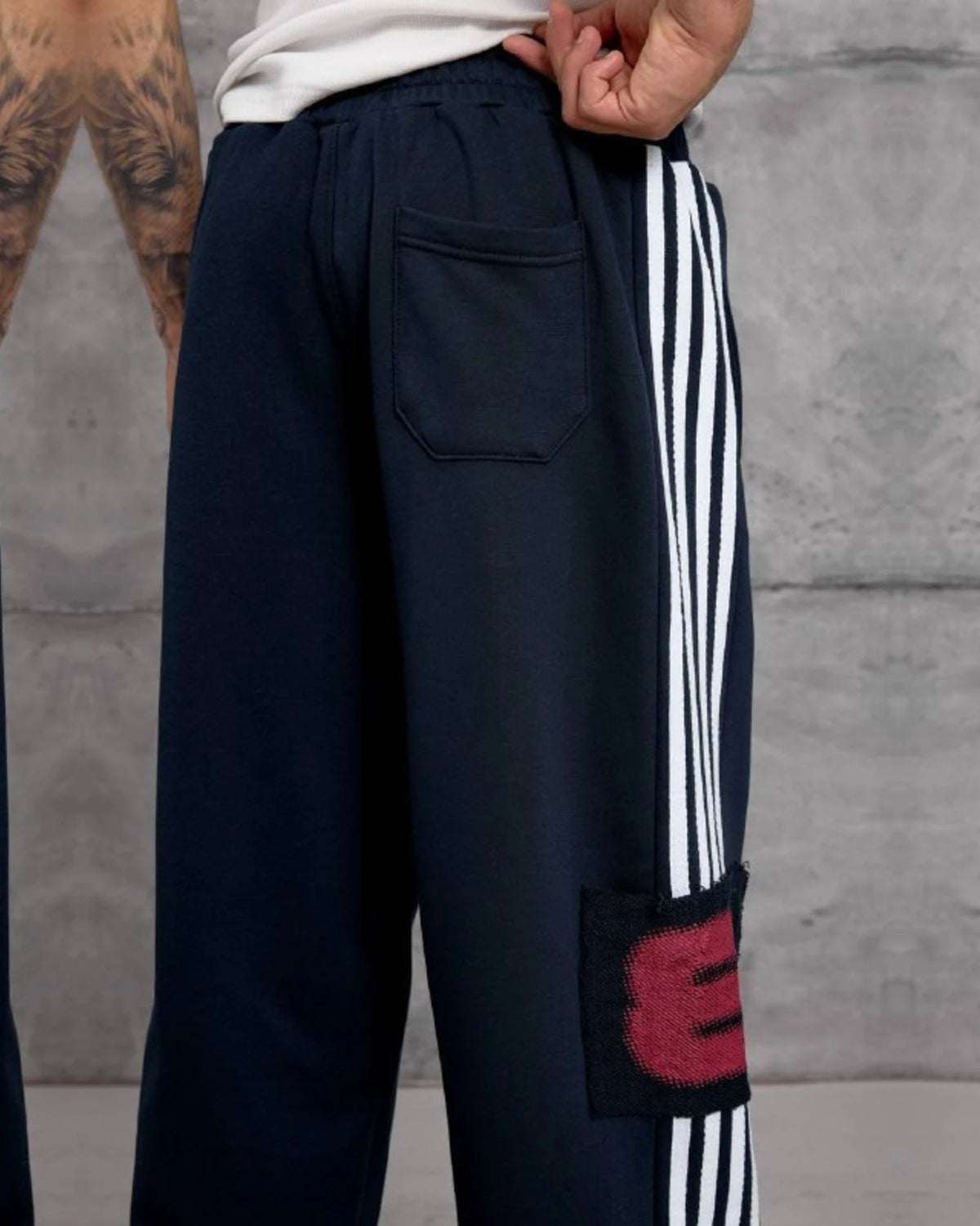 Side Stripe Patch Cotton Sweatpants in Navy by Withinblack - view 4