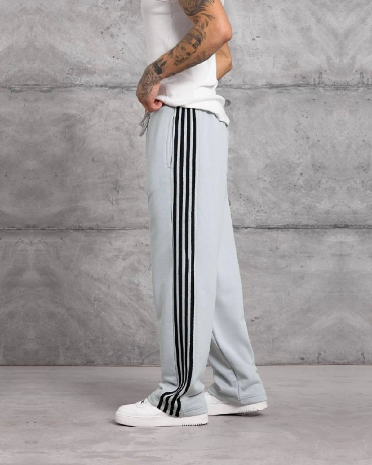 Side Stripe Patch Cotton Sweatpants in Light Gray by Withinblack