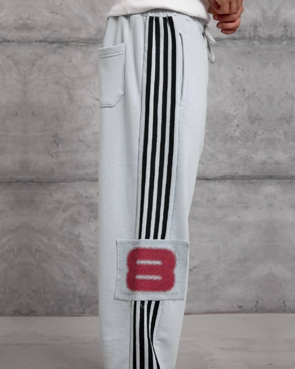Side Stripe Patch Cotton Sweatpants in Light Gray by Withinblack - view 3