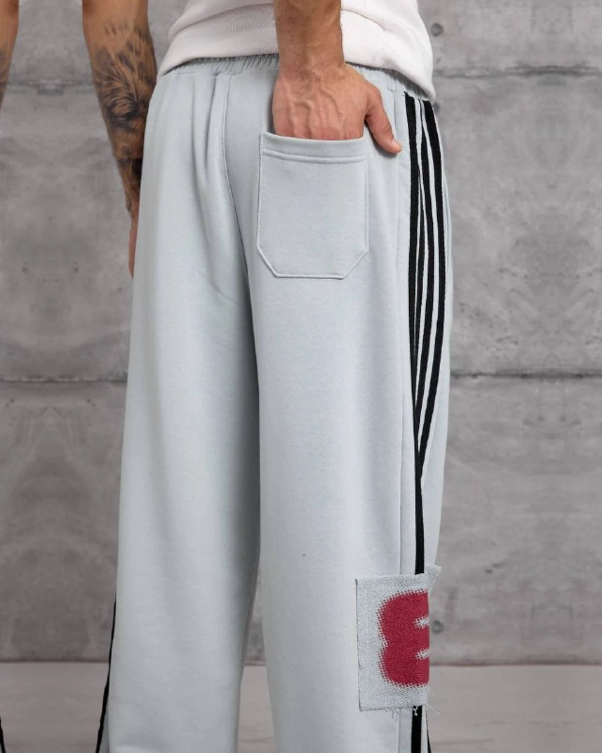Side Stripe Patch Cotton Sweatpants in Light Gray by Withinblack - view 4