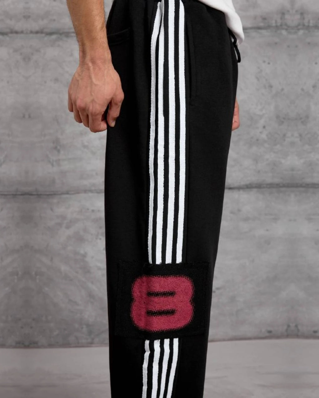 Side Stripe Patch Cotton Sweatpants in Black by Withinblack - view 2