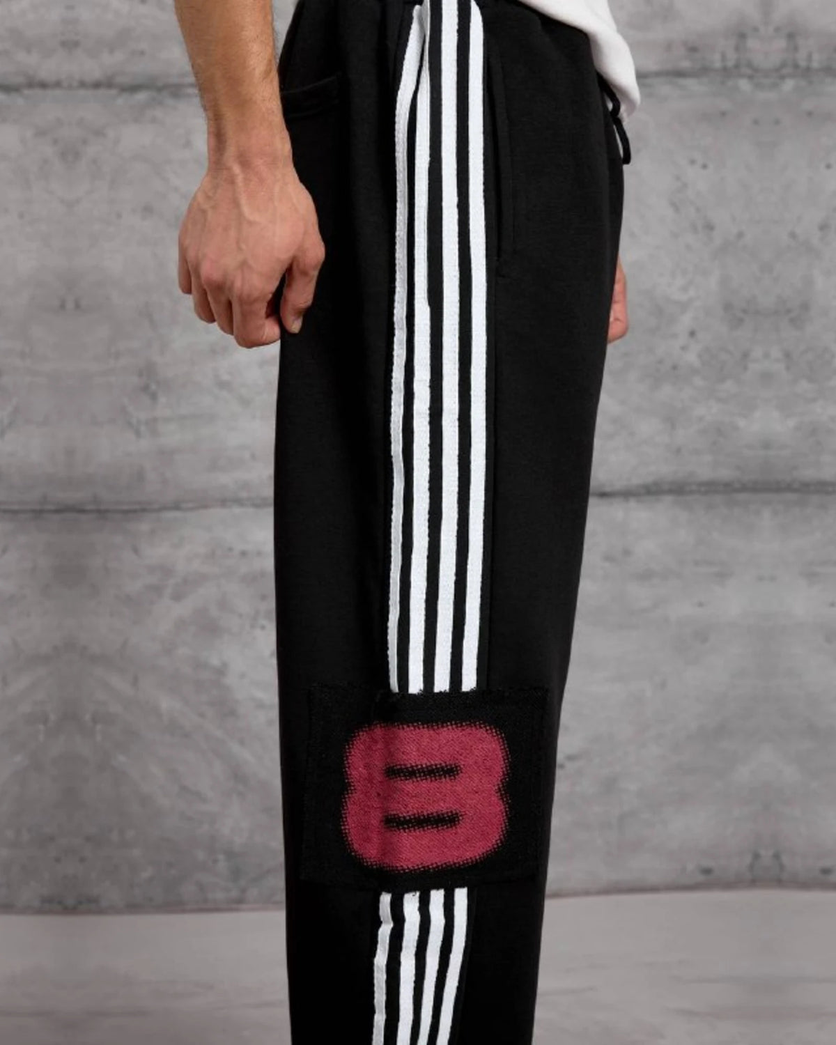 Side Stripe Patch Cotton Sweatpants in Black by Withinblack - view 2