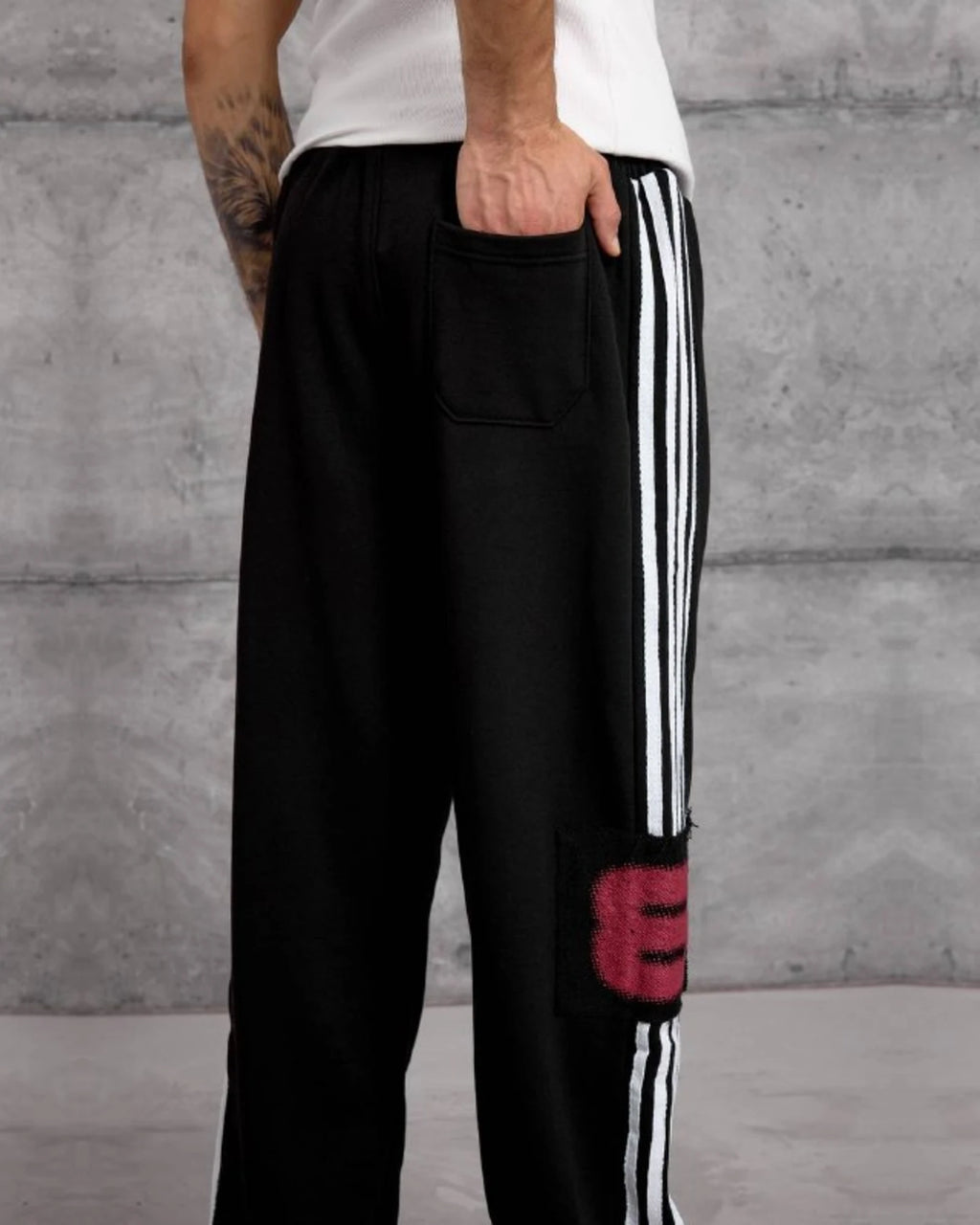 Side Stripe Patch Cotton Sweatpants in Black by Withinblack - view 3