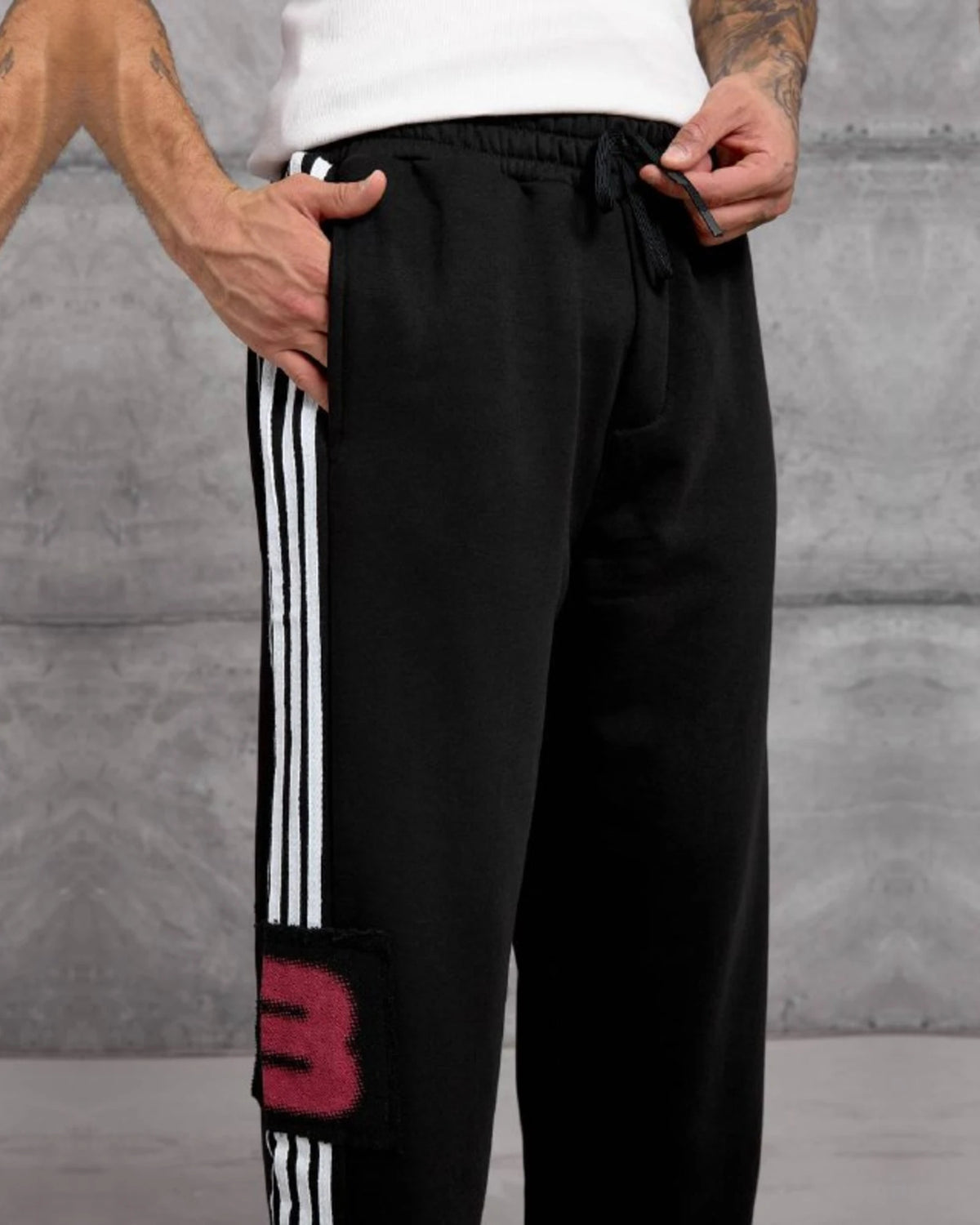 Side Stripe Patch Cotton Sweatpants in Black by Withinblack - view 4