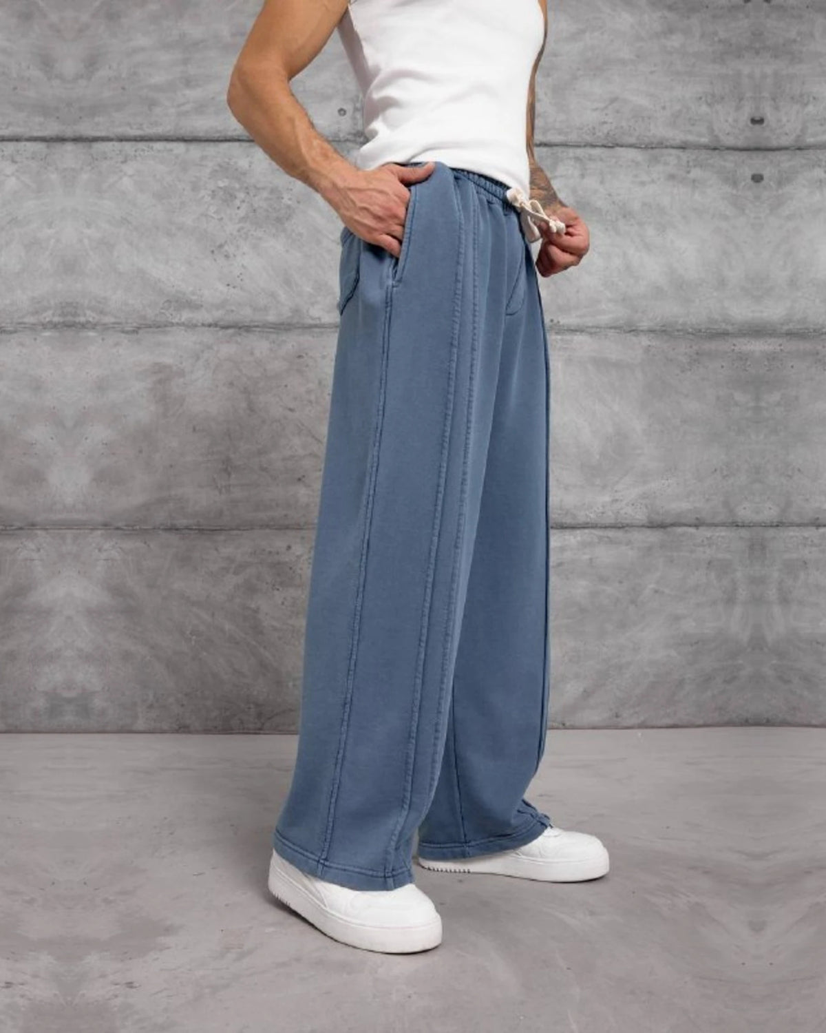 Washed Wide-Leg Pintuck Sweatpants in Blue by Withinblack