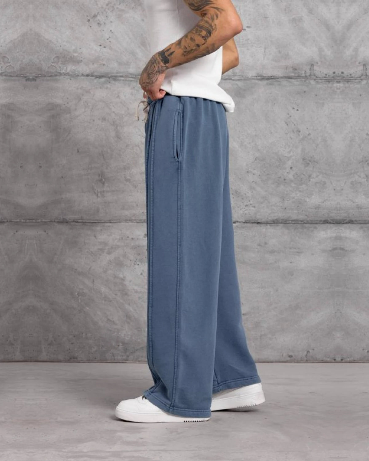 Washed Wide-Leg Pintuck Sweatpants in Blue by Withinblack - view 2