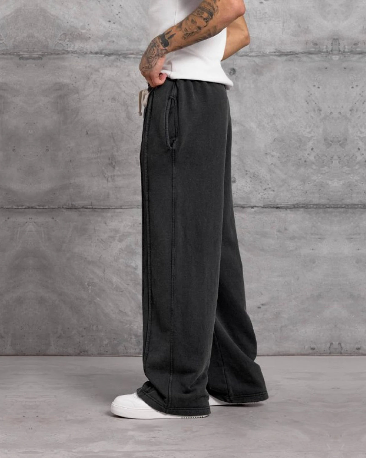 Washed Wide-Leg Pintuck Sweatpants in Black by Withinblack