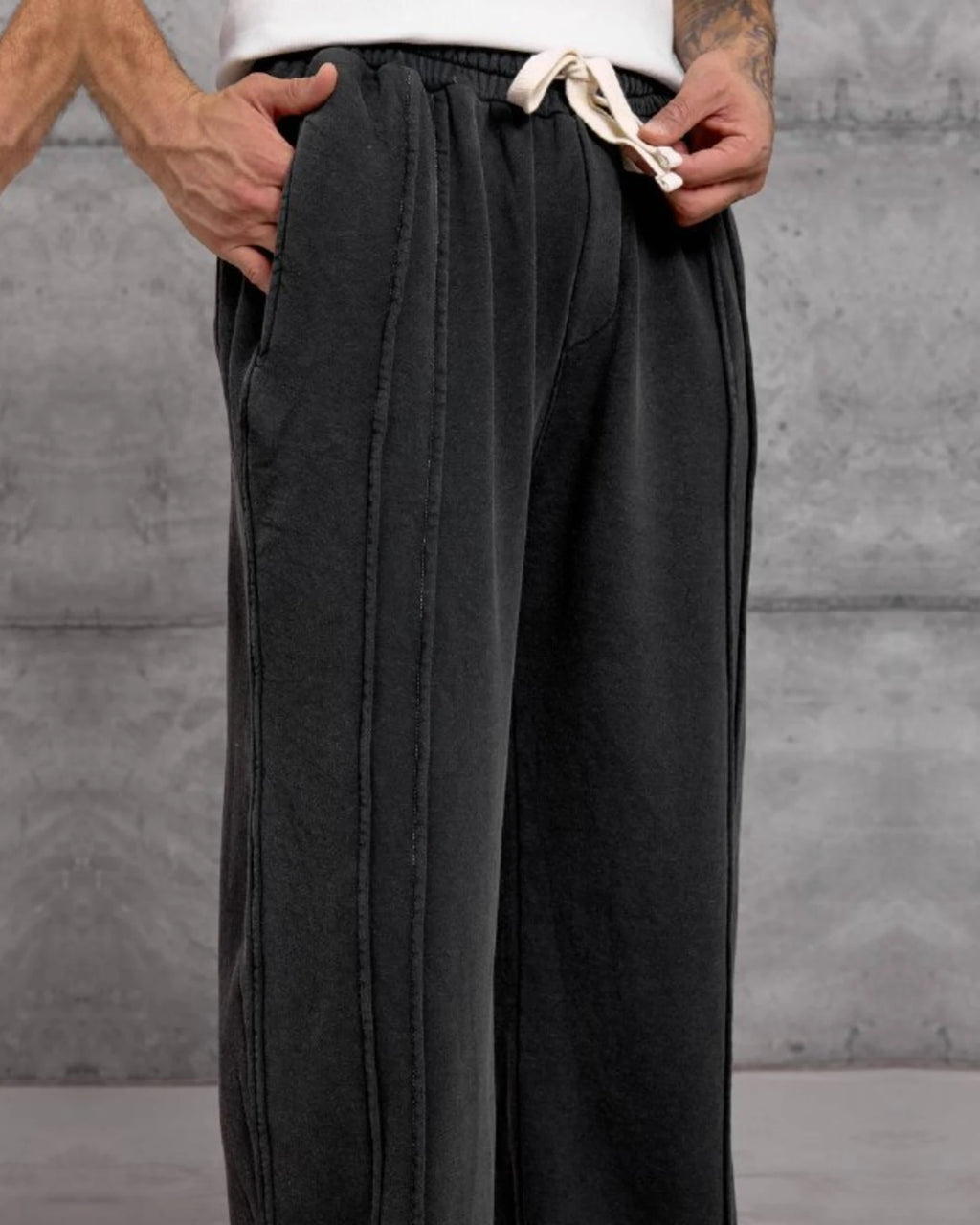 Washed Wide-Leg Pintuck Sweatpants in Black by Withinblack - view 2