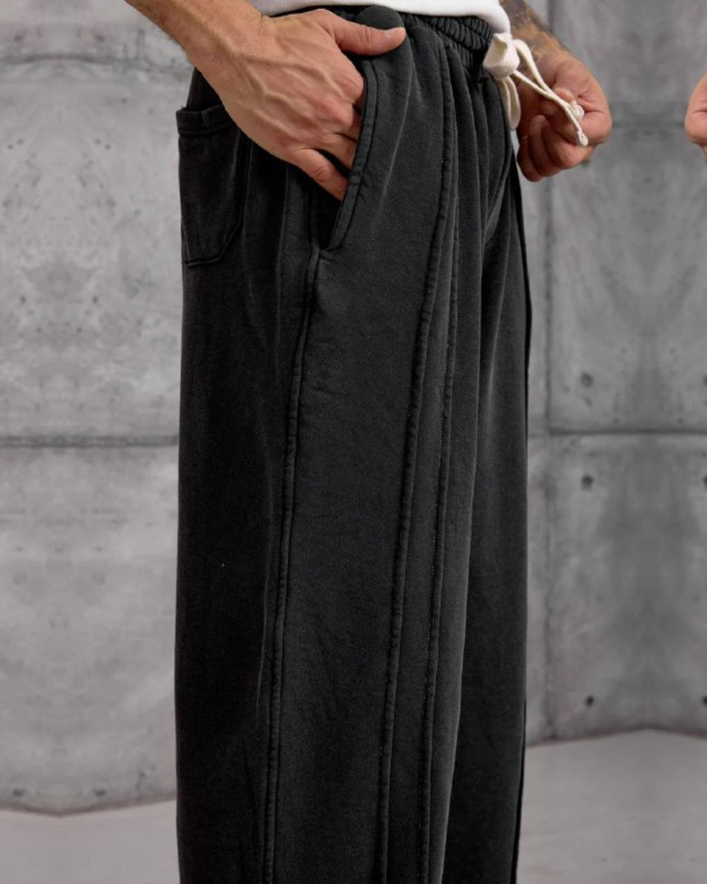 Washed Wide-Leg Pintuck Sweatpants in Black by Withinblack - view 4