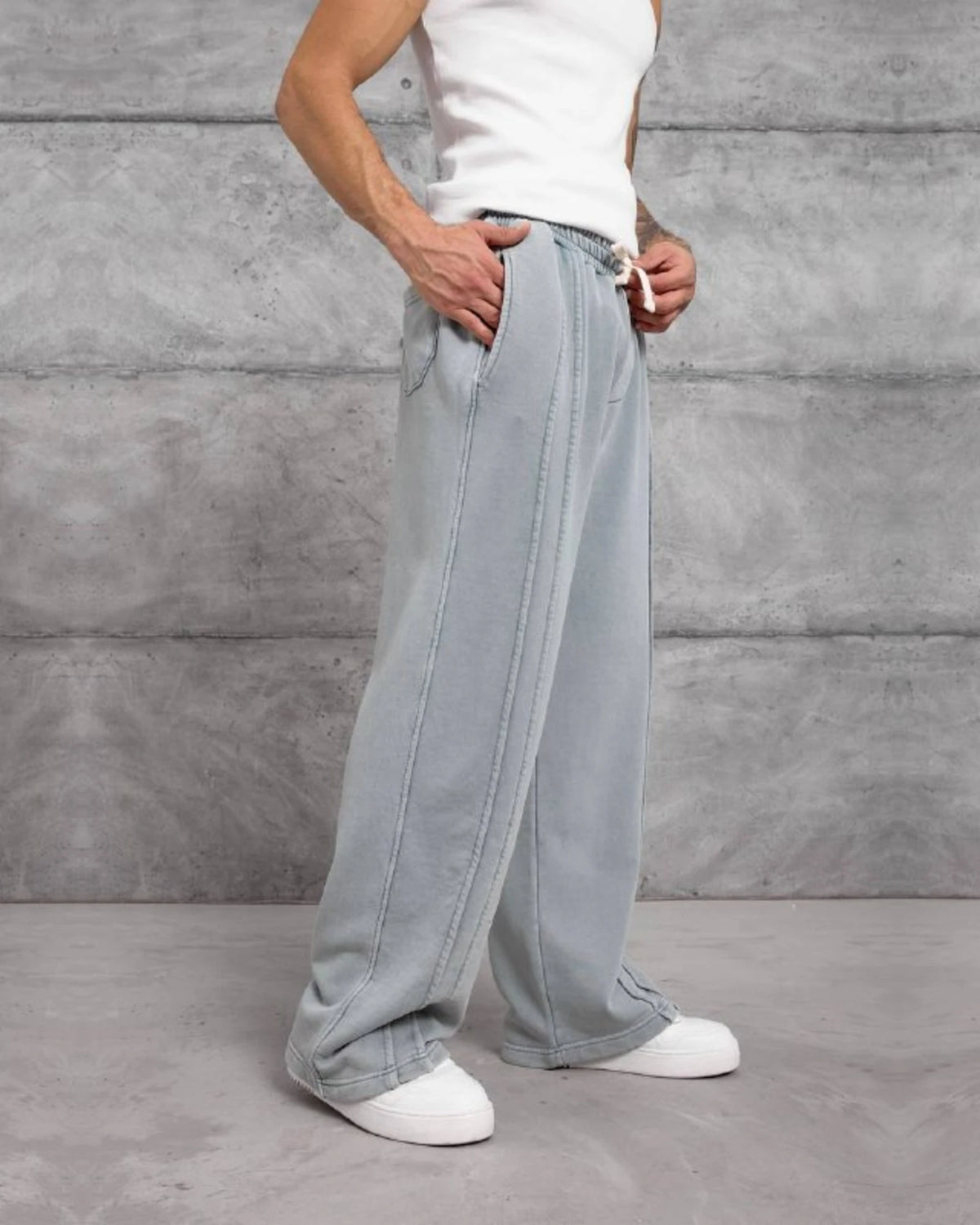 Washed Wide-Leg Pintuck Sweatpants in Gray by Withinblack