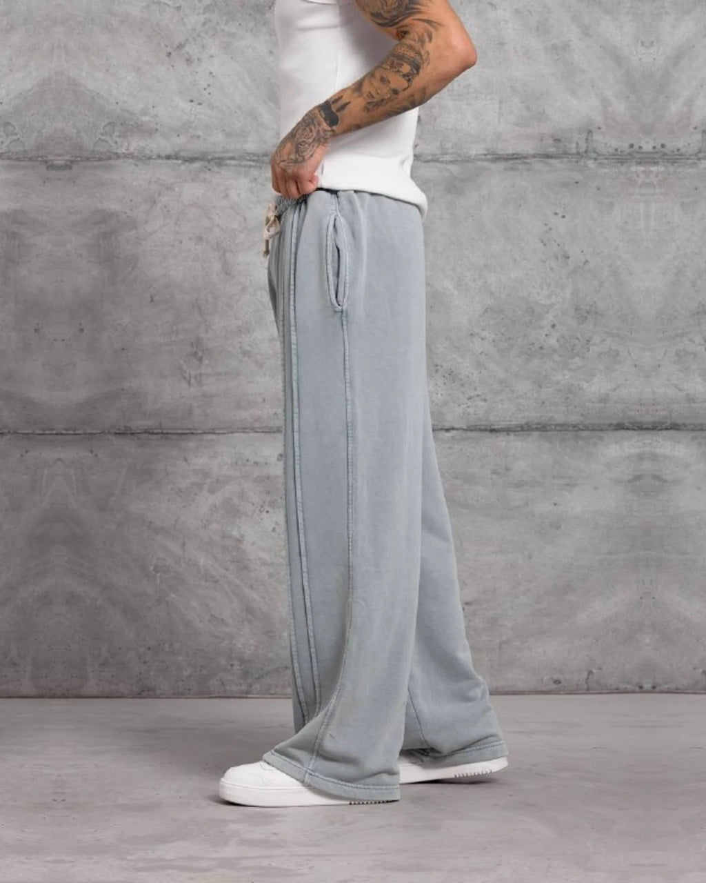 Washed Wide-Leg Pintuck Sweatpants in Gray by Withinblack - view 2