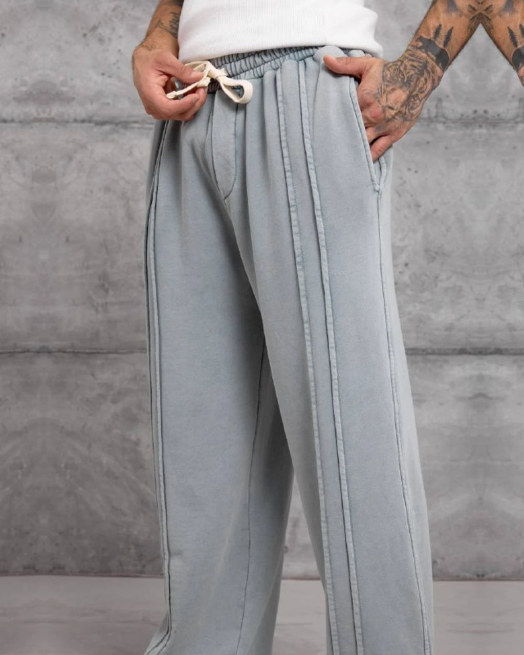 Washed Wide-Leg Pintuck Sweatpants in Gray by Withinblack - view 3