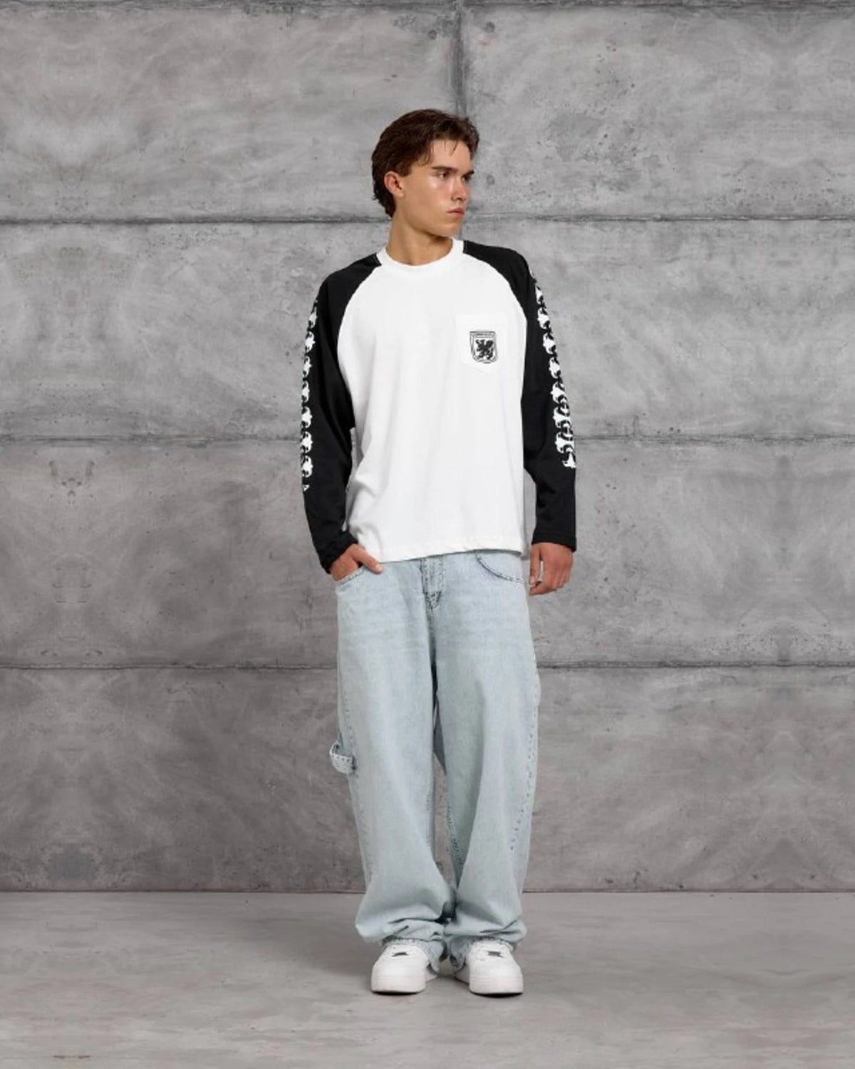 Gothic Sleeve Crest Pocket Raglan Sweatshirt in Black by Withinblack - view 2