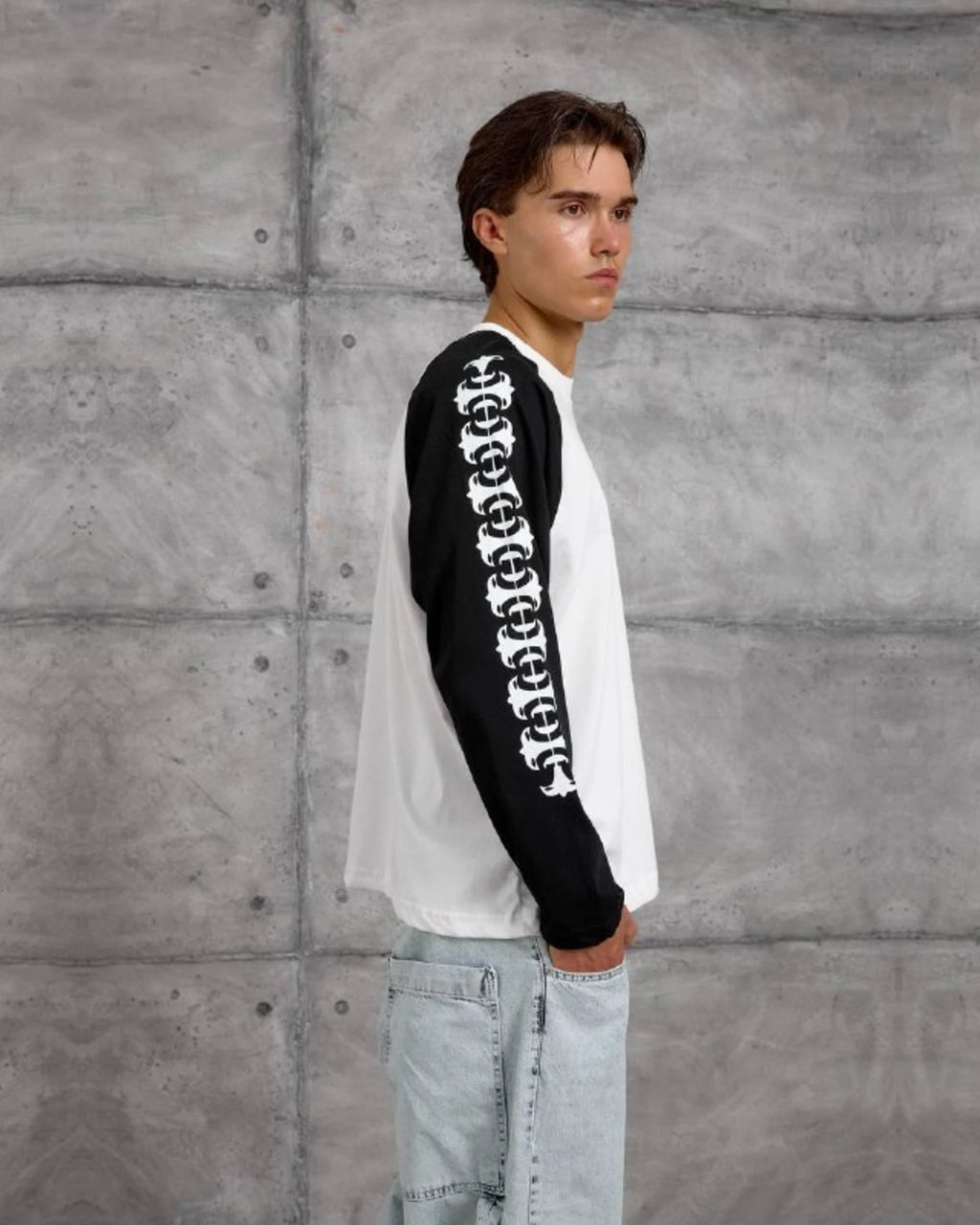 Gothic Sleeve Crest Pocket Raglan Sweatshirt in Black by Withinblack - view 3
