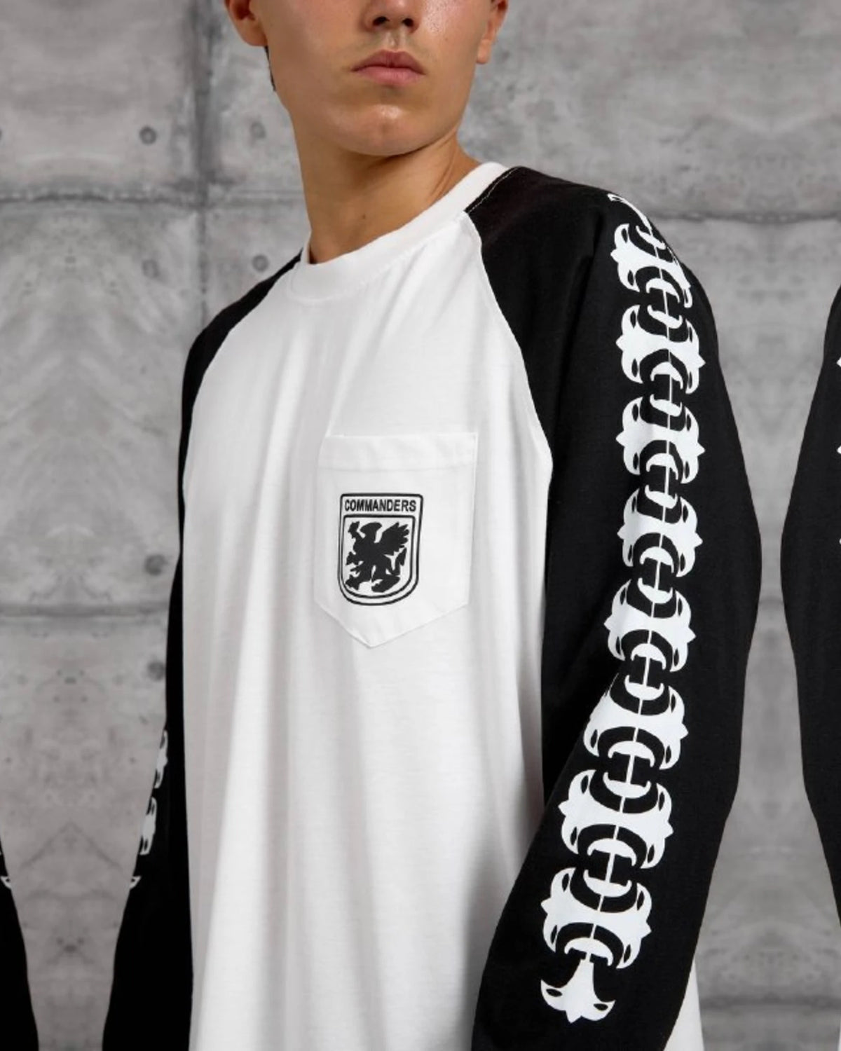 Gothic Sleeve Crest Pocket Raglan Sweatshirt in Black by Withinblack - view 4