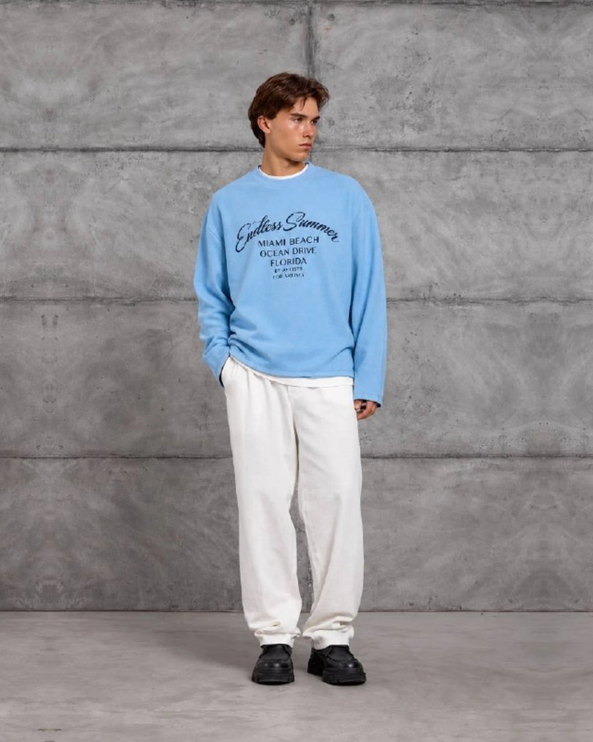 Endless Summer Miami Beach Crewneck Sweatshirt in Light Blue by Withinblack