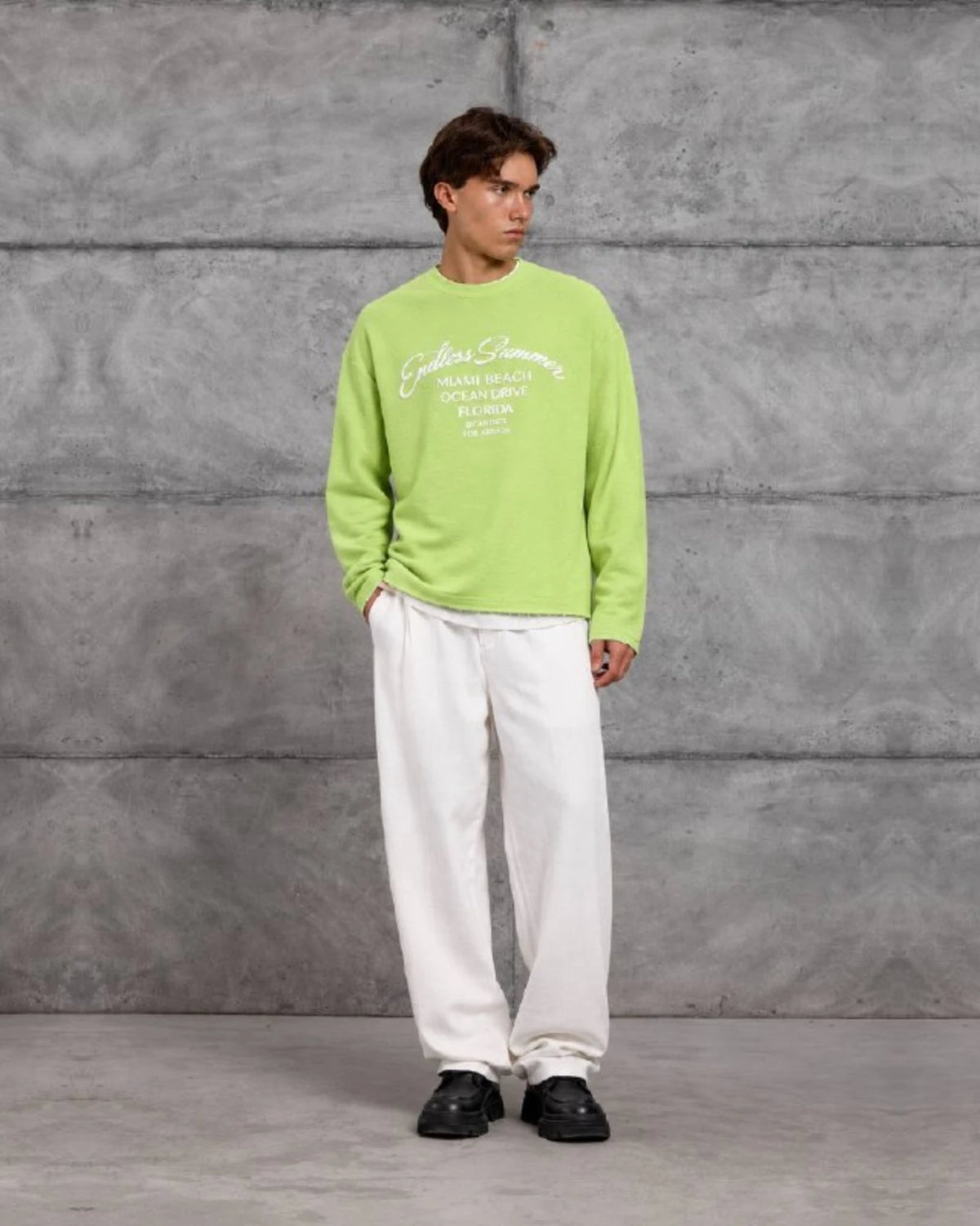 Endless Summer Miami Beach Crewneck Sweatshirt in Lime by Withinblack