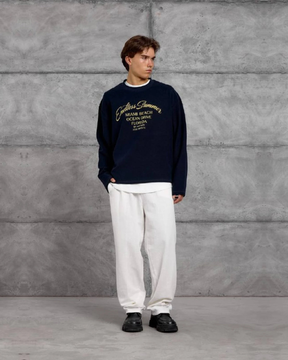 Endless Summer Miami Beach Crewneck Sweatshirt in Navy by Withinblack