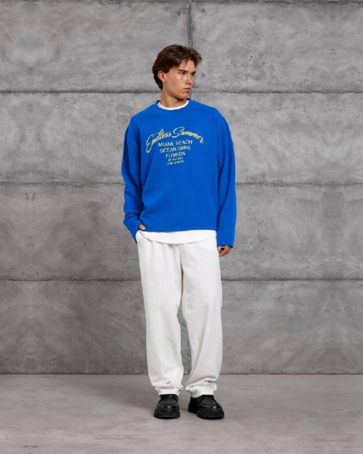 Endless Summer Miami Beach Crewneck Sweatshirt in Royal Blue by Withinblack