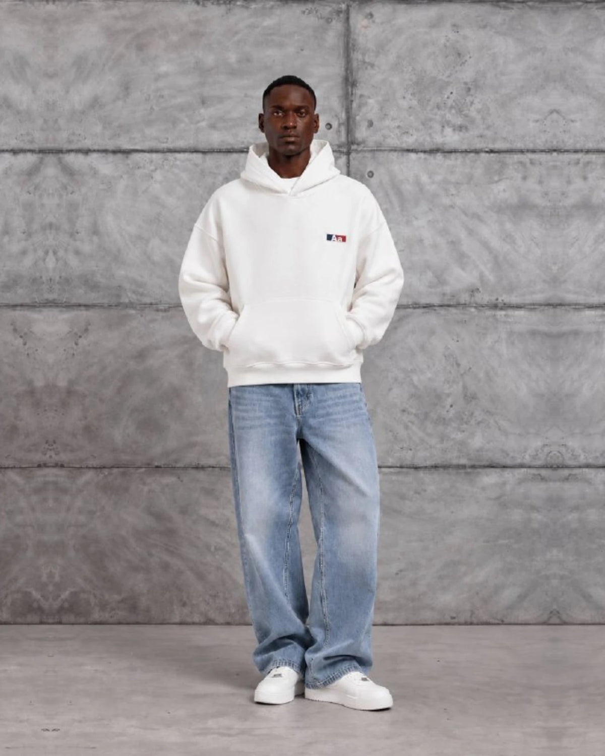 Aa Patch Brushed Hoodie in White by Withinblack