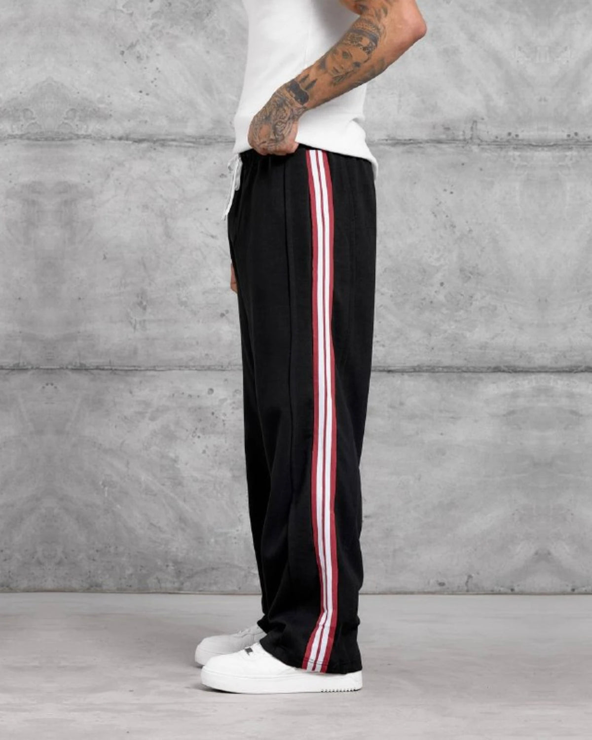 Double-Face Knit Side Stripe Sweatpants in Black by Withinblack