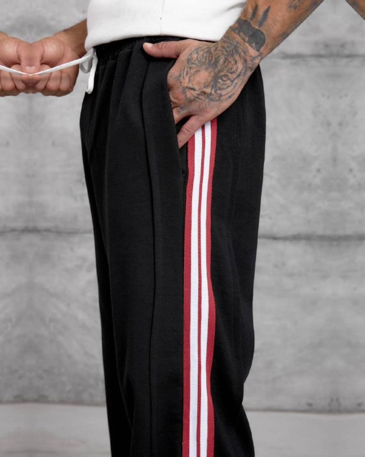 Double-Face Knit Side Stripe Sweatpants in Black by Withinblack - view 3