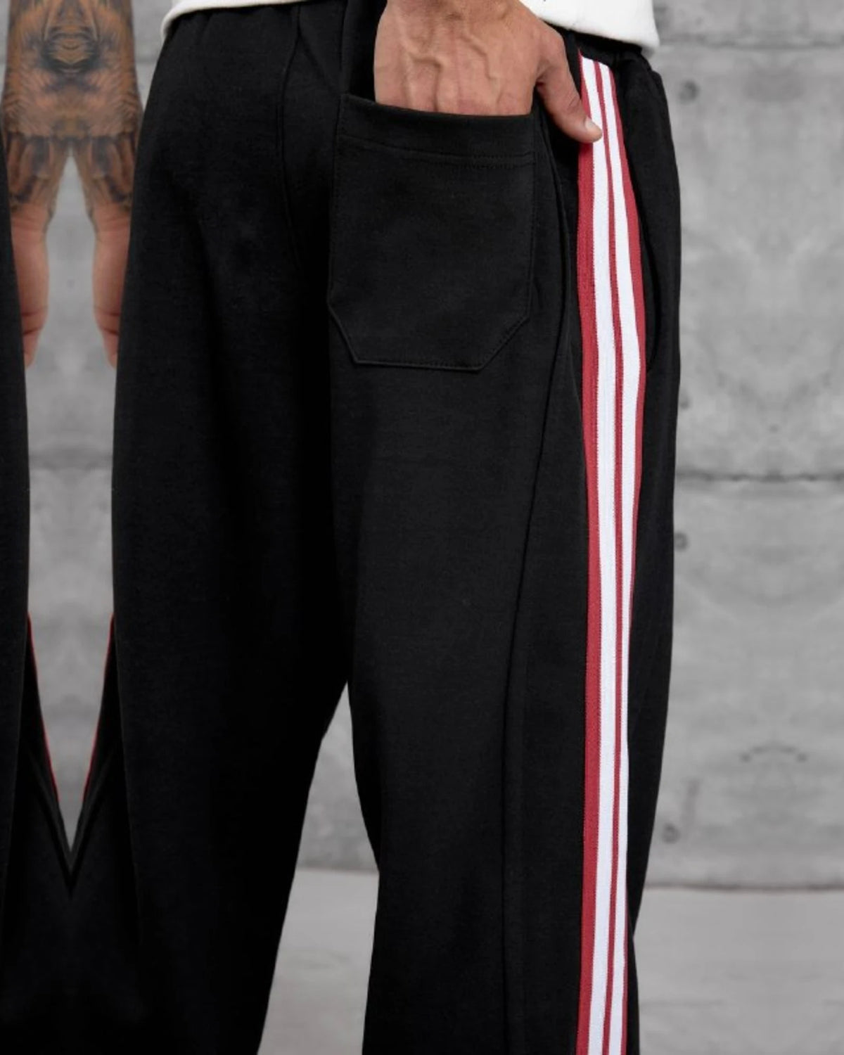 Double-Face Knit Side Stripe Sweatpants in Black by Withinblack - view 4