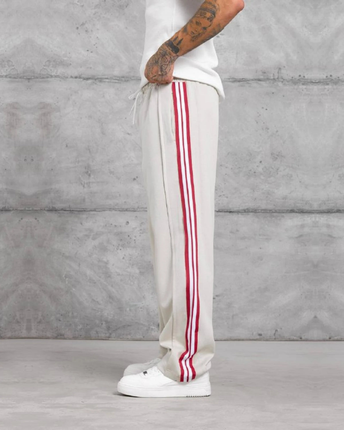 Double-Face Knit Side Stripe Sweatpants in White by Withinblack