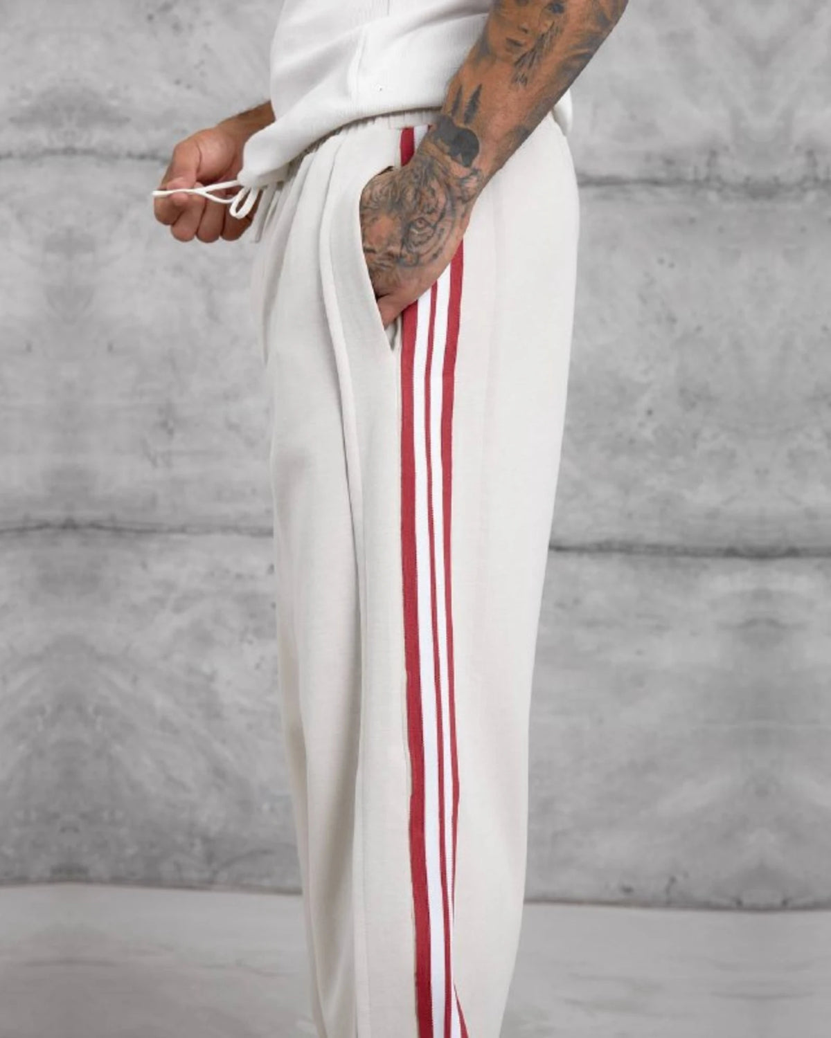 Double-Face Knit Side Stripe Sweatpants in White by Withinblack - view 2