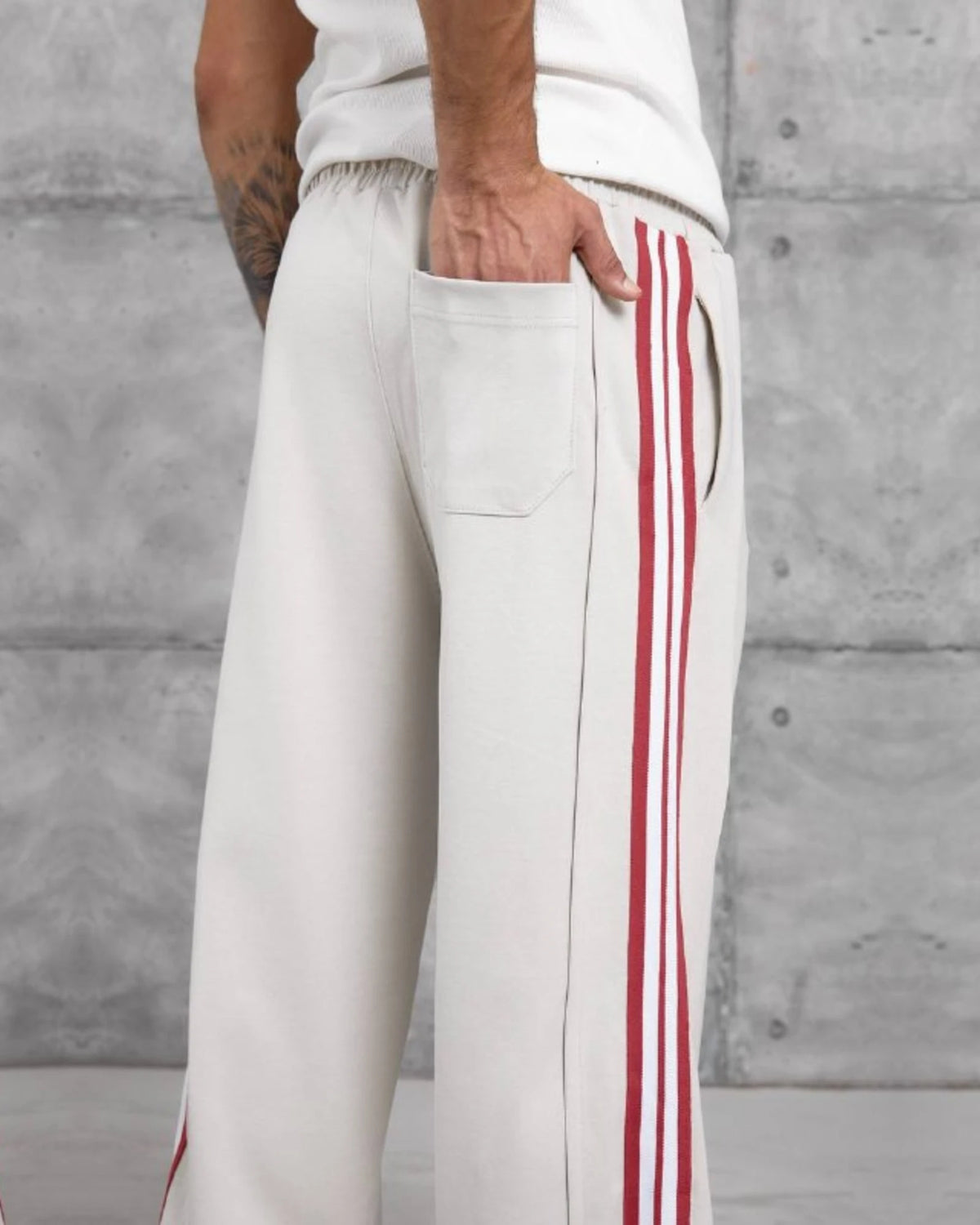 Double-Face Knit Side Stripe Sweatpants in White by Withinblack - view 3