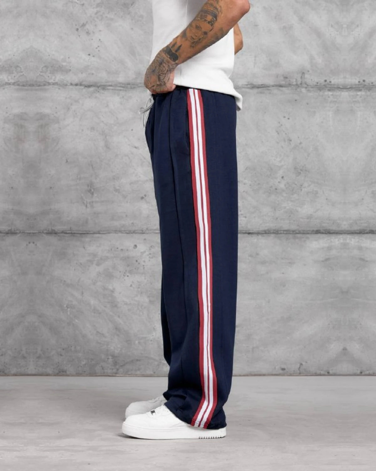 Double-Face Knit Side Stripe Sweatpants in Navy by Withinblack