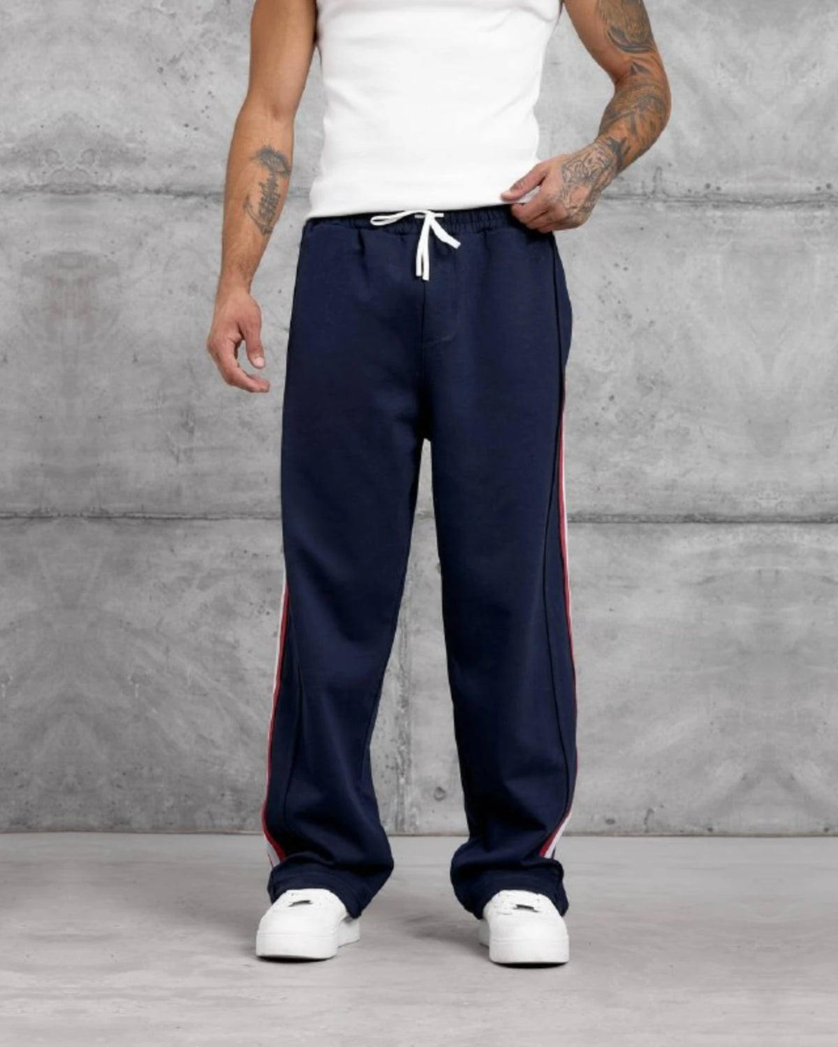 Double-Face Knit Side Stripe Sweatpants in Navy by Withinblack - view 2