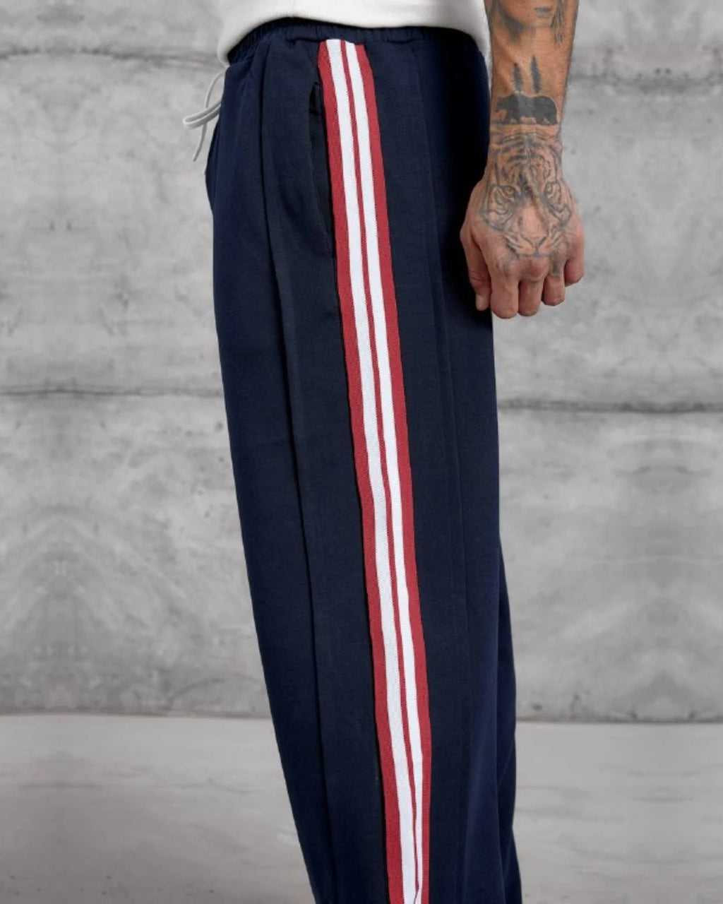 Double-Face Knit Side Stripe Sweatpants in Navy by Withinblack - view 3