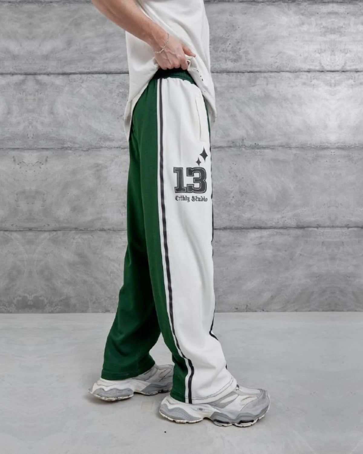 Number 13 Panel Double-Face Knit Sweatpants in Green by Withinblack