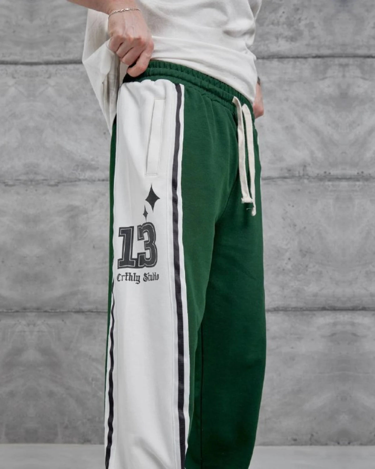 Number 13 Panel Double-Face Knit Sweatpants in Green by Withinblack - view 3