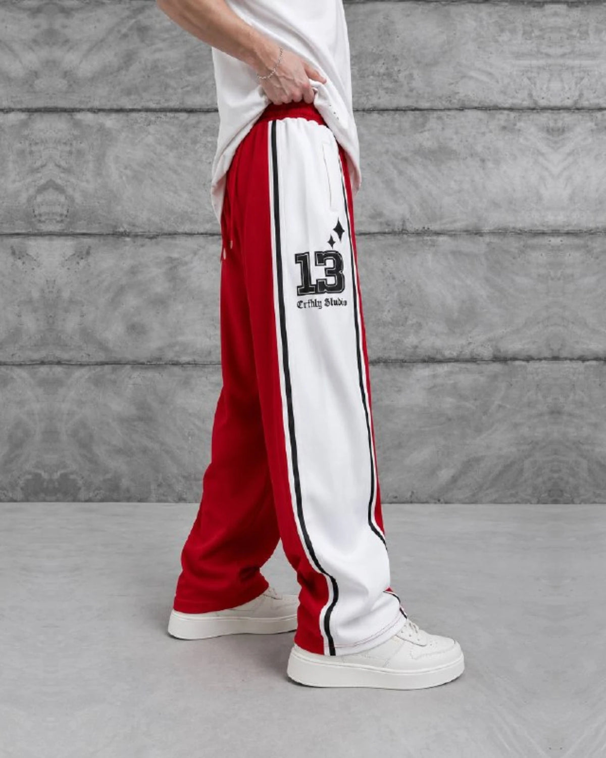 Number 13 Panel Double-Face Knit Sweatpants in Red by Withinblack