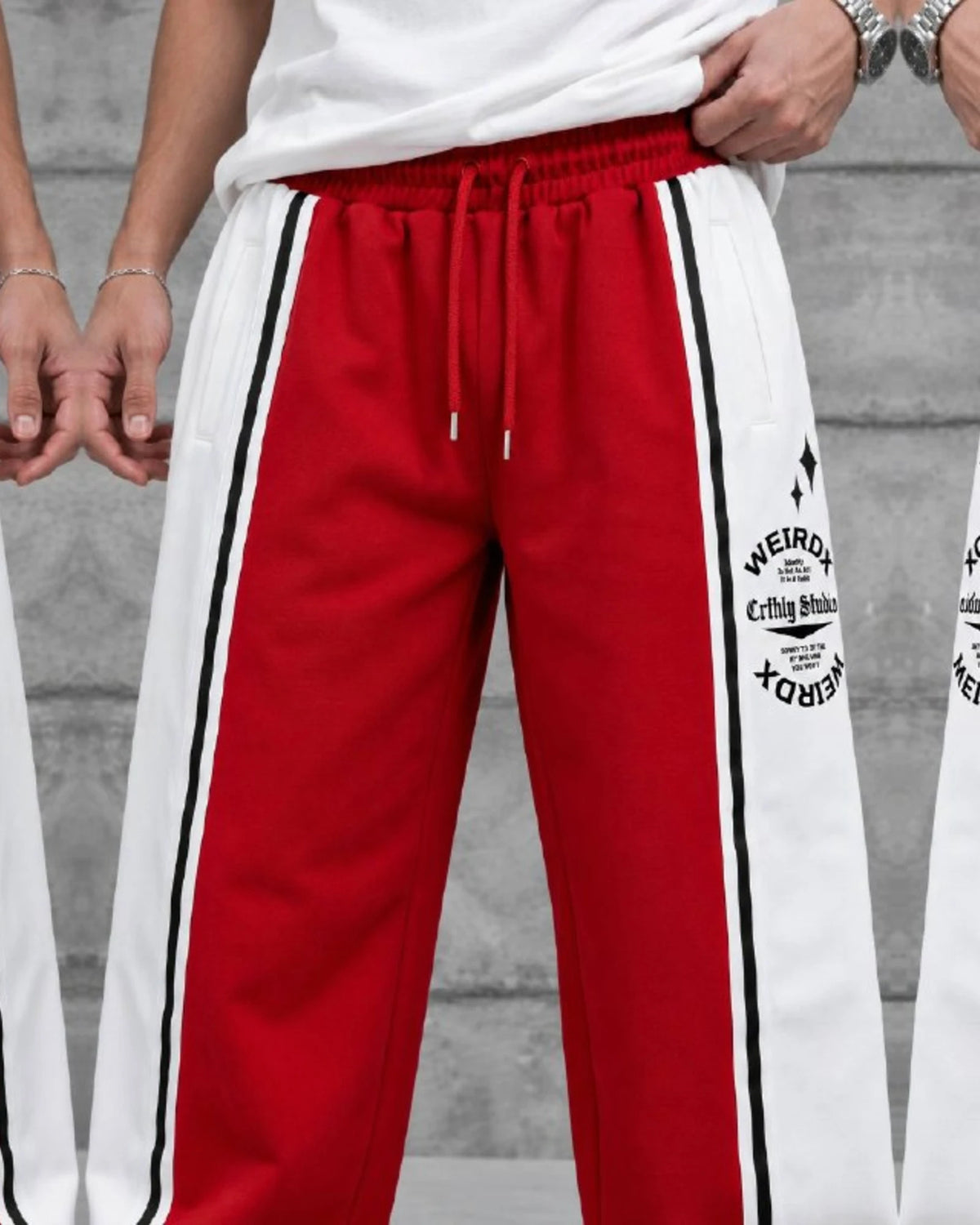 Number 13 Panel Double-Face Knit Sweatpants in Red by Withinblack - view 3