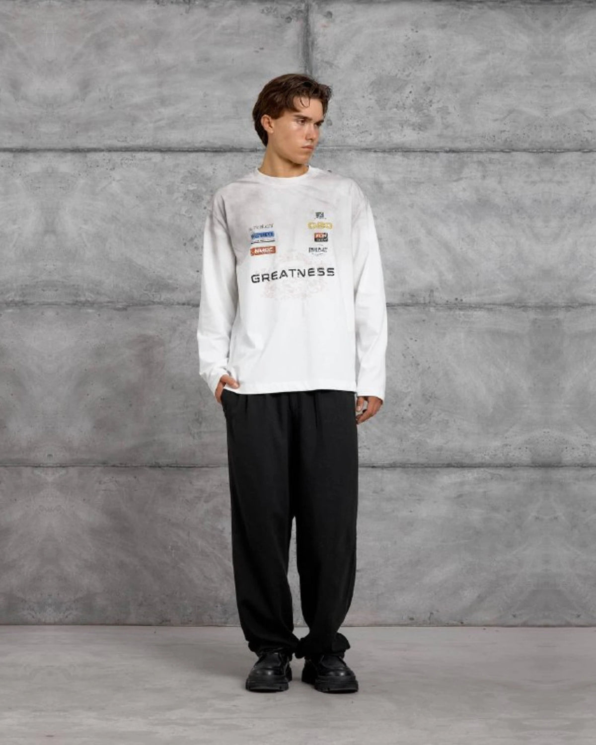 Greatness Racing Patch Sweatshirt in White by Withinblack