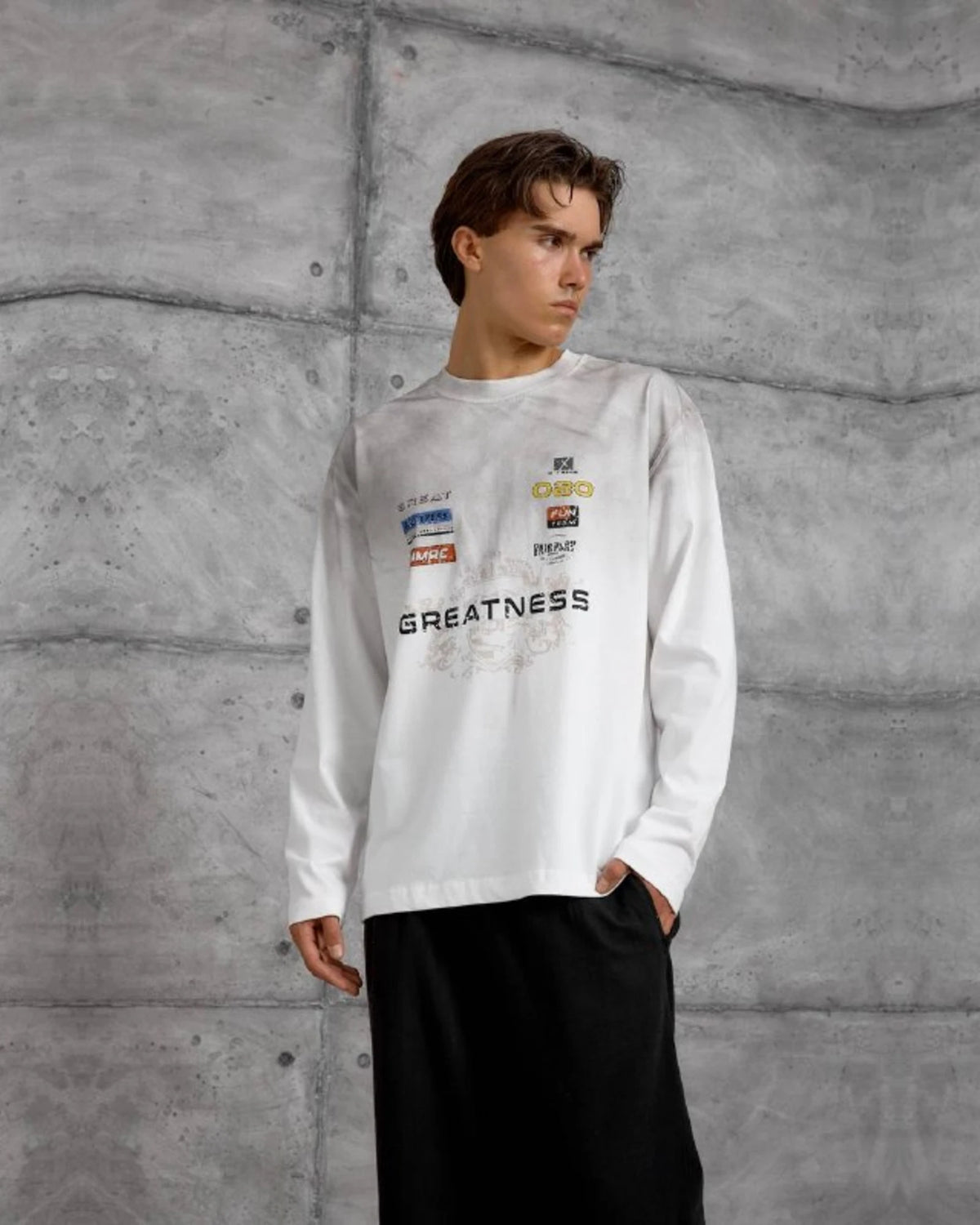 Greatness Racing Patch Sweatshirt in White by Withinblack - view 2