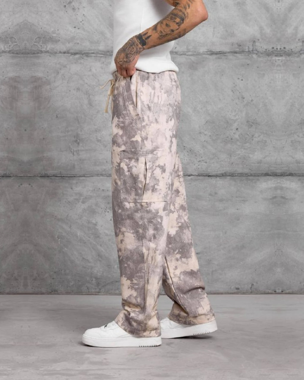 Patterned Gabardine Wide-Leg Pants in Pink Beige by Withinblack