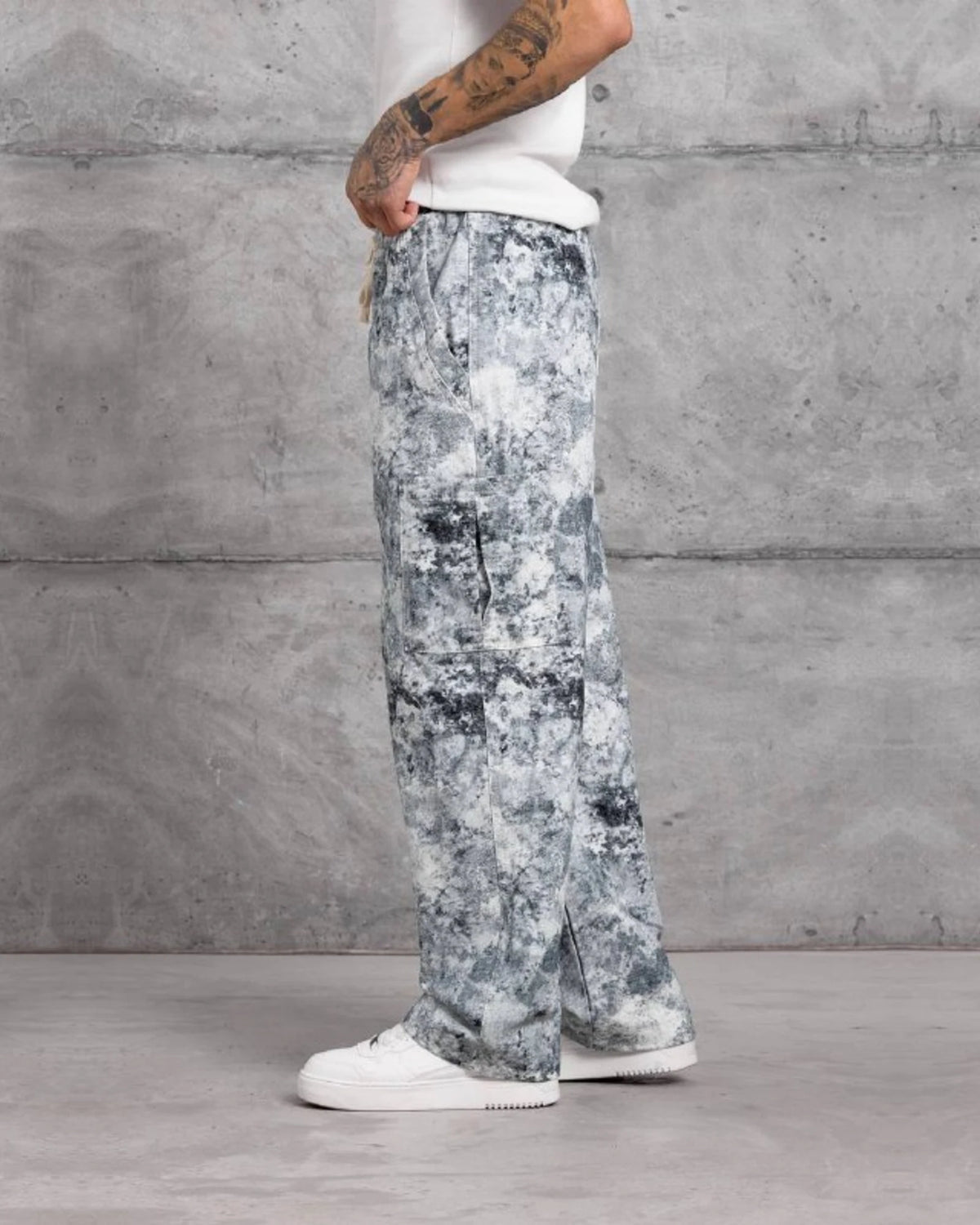 Patterned Gabardine Wide-Leg Pants in Blue Gray by Withinblack