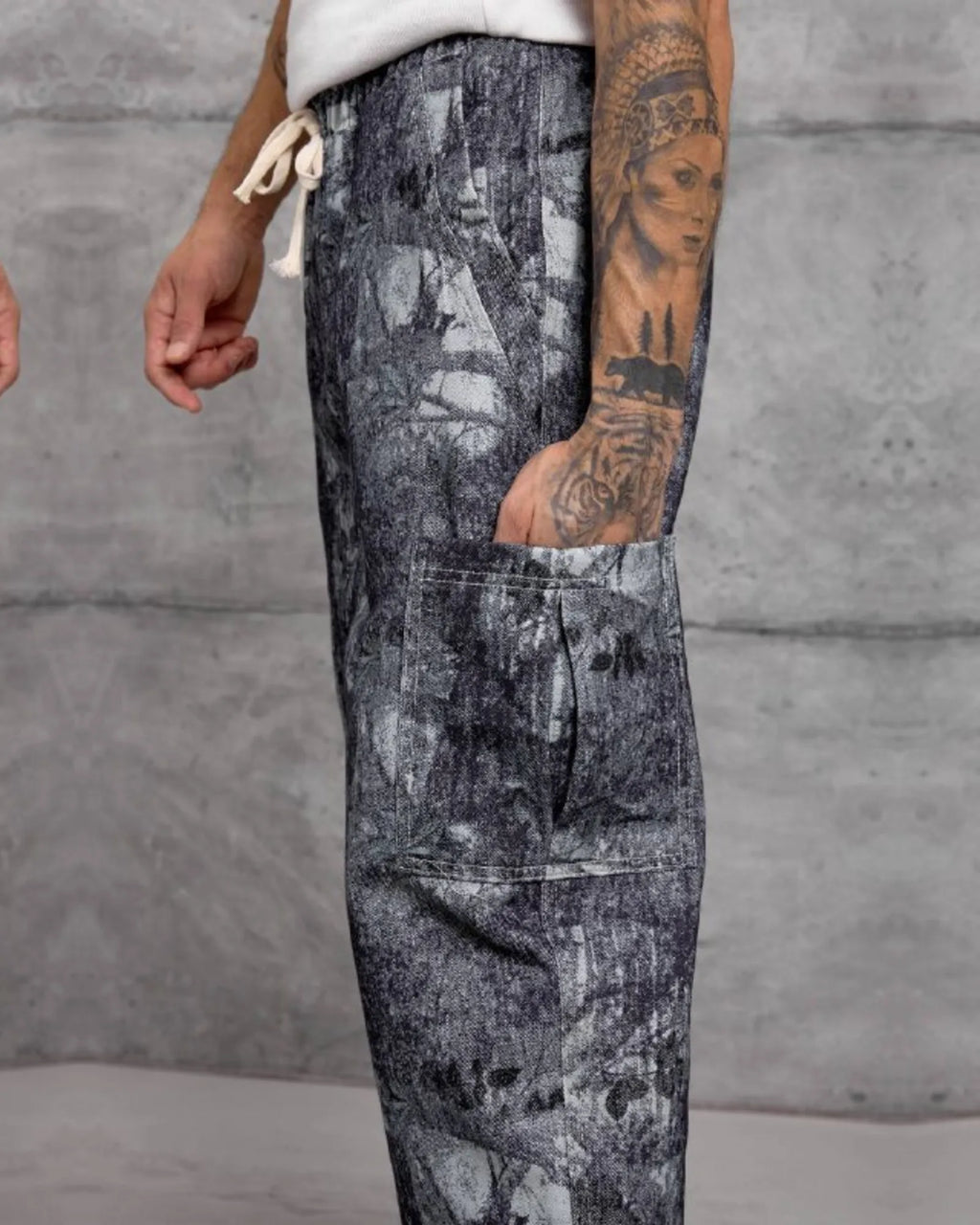 Patterned Gabardine Wide-Leg Pants in Charcoal by Withinblack - view 3