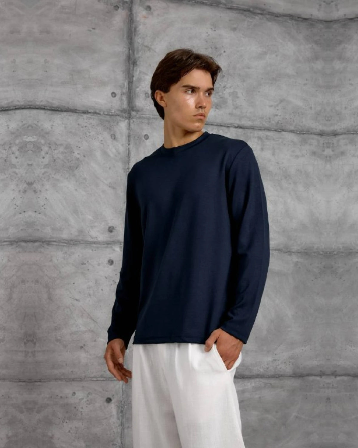 Essential Plain Long-Sleeve Sweatshirt in Navy by Withinblack