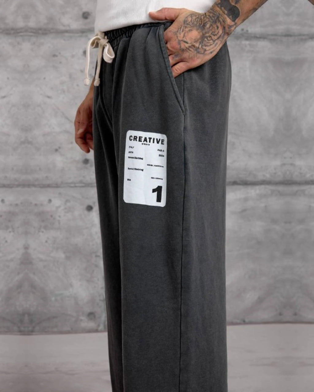 Label Patch Cotton Sweatpants in Anthracite by Withinblack - view 2
