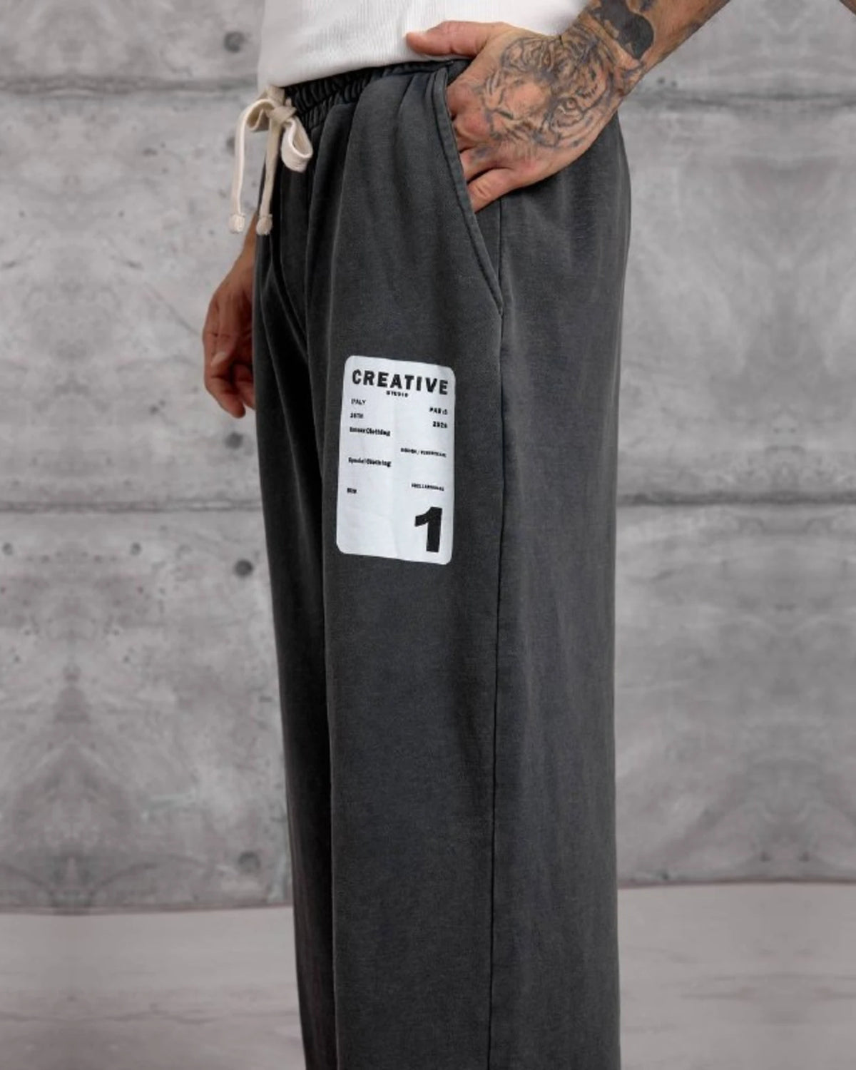 Label Patch Cotton Sweatpants in Anthracite by Withinblack - view 2