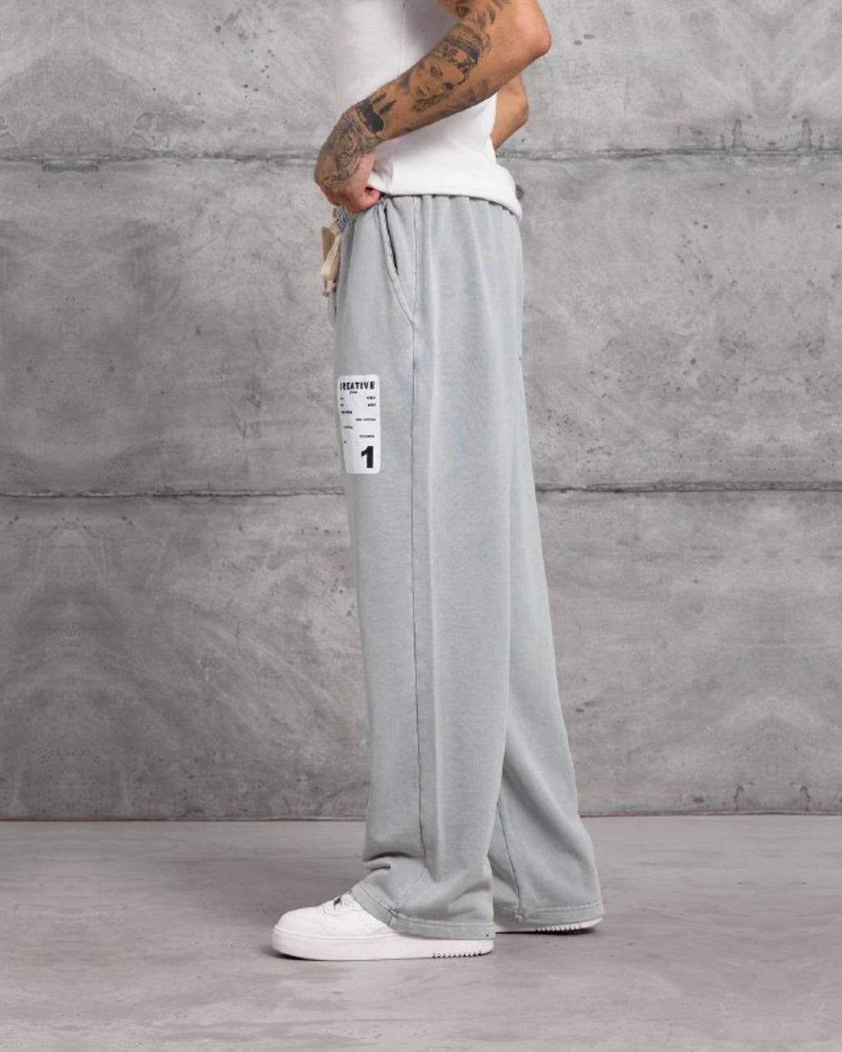 Label Patch Cotton Sweatpants in Gray by Withinblack